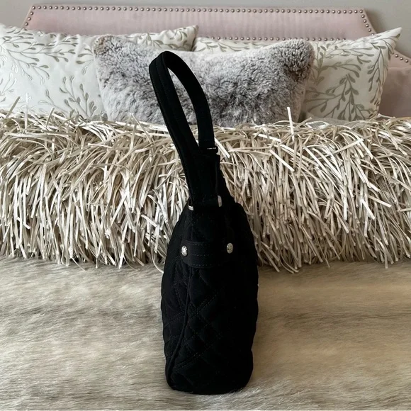 VERA BRADLEY Black Quilted Microfiber Satchel Shoulder Bag East West Zipper Y2K - Picture 6 of 13